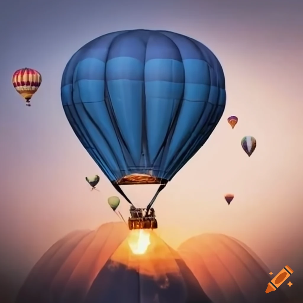 Blue jay riding in hot air balloon with nest on Craiyon