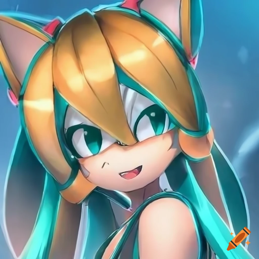 character mashup of Hatsune Miku and Sonic the Hedgehog