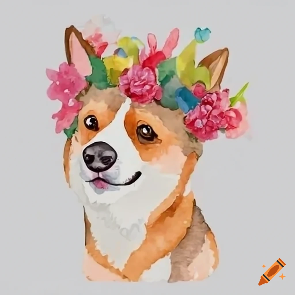 corgi wearing a flower crown