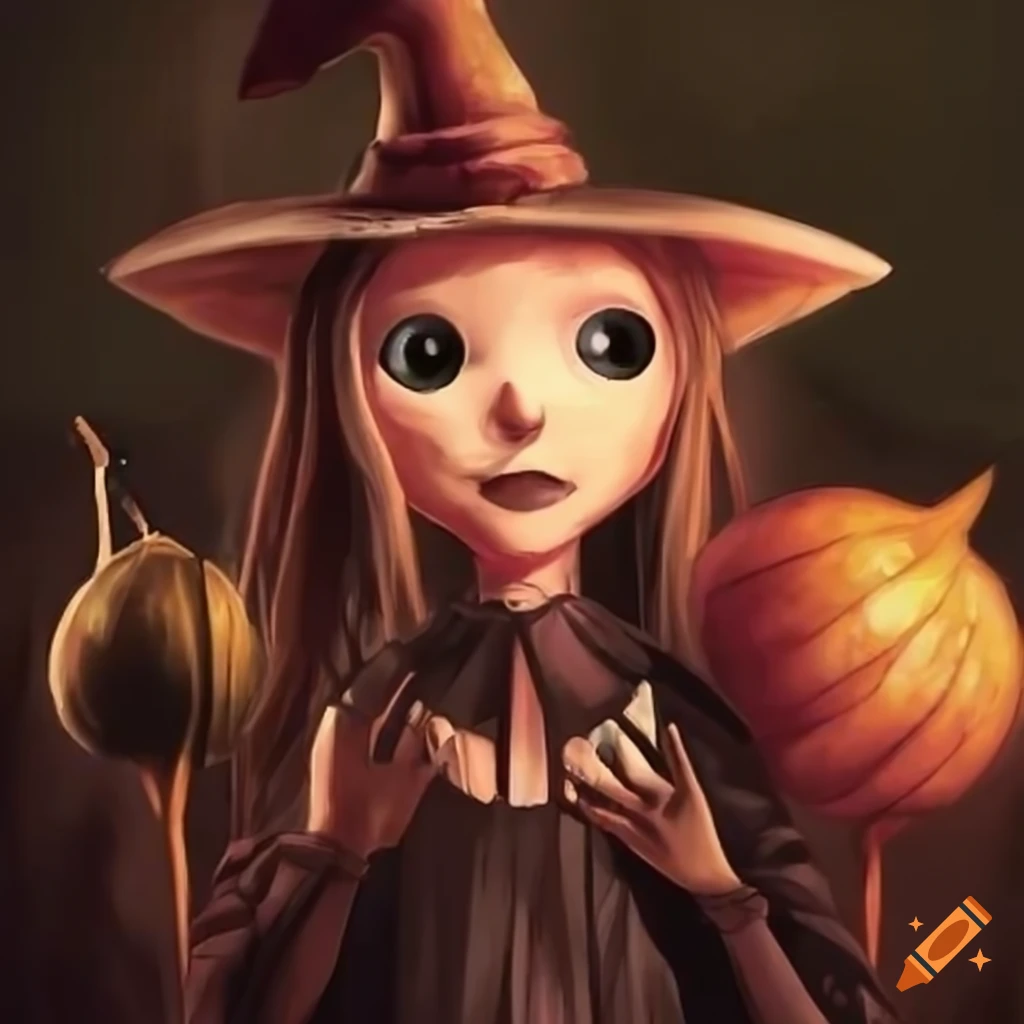 Cartoon depiction of an adorable onion witch on Craiyon