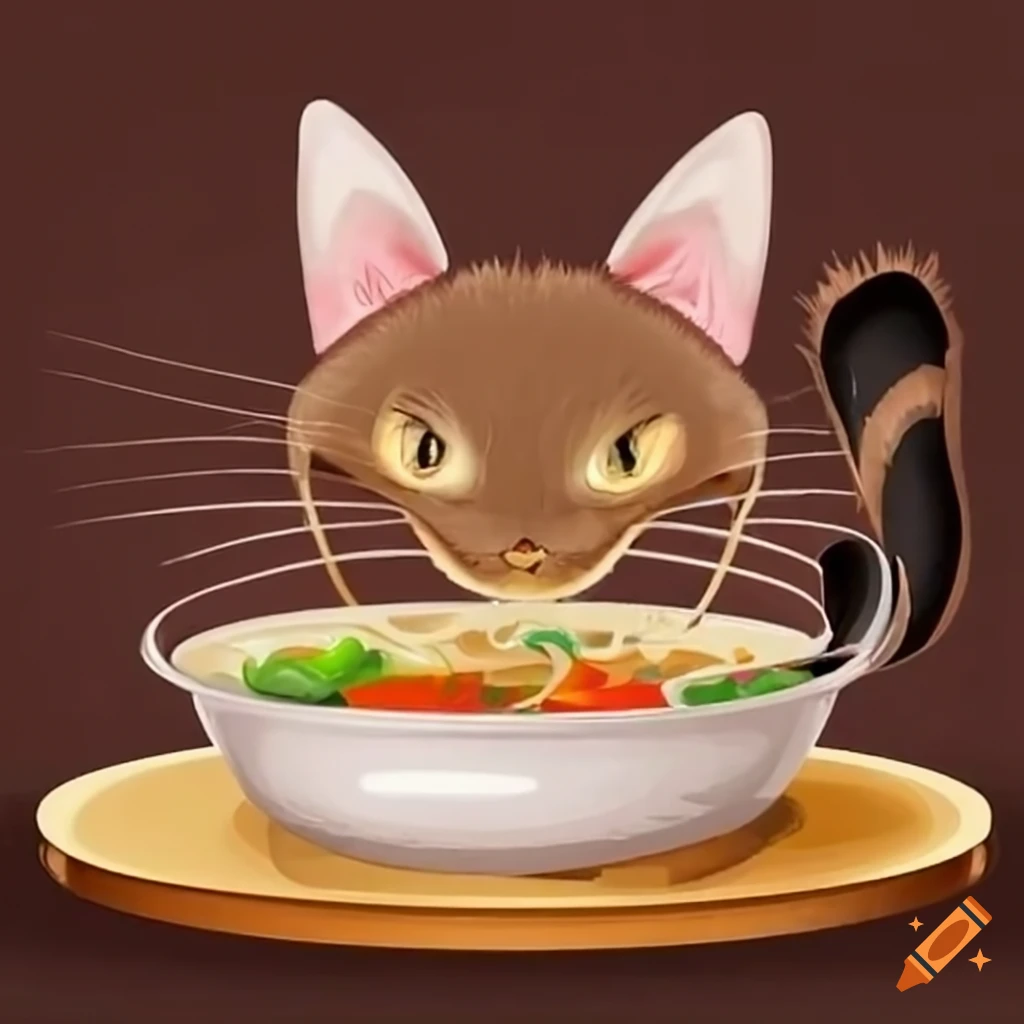 Chicken noodle soup with cat ears on Craiyon