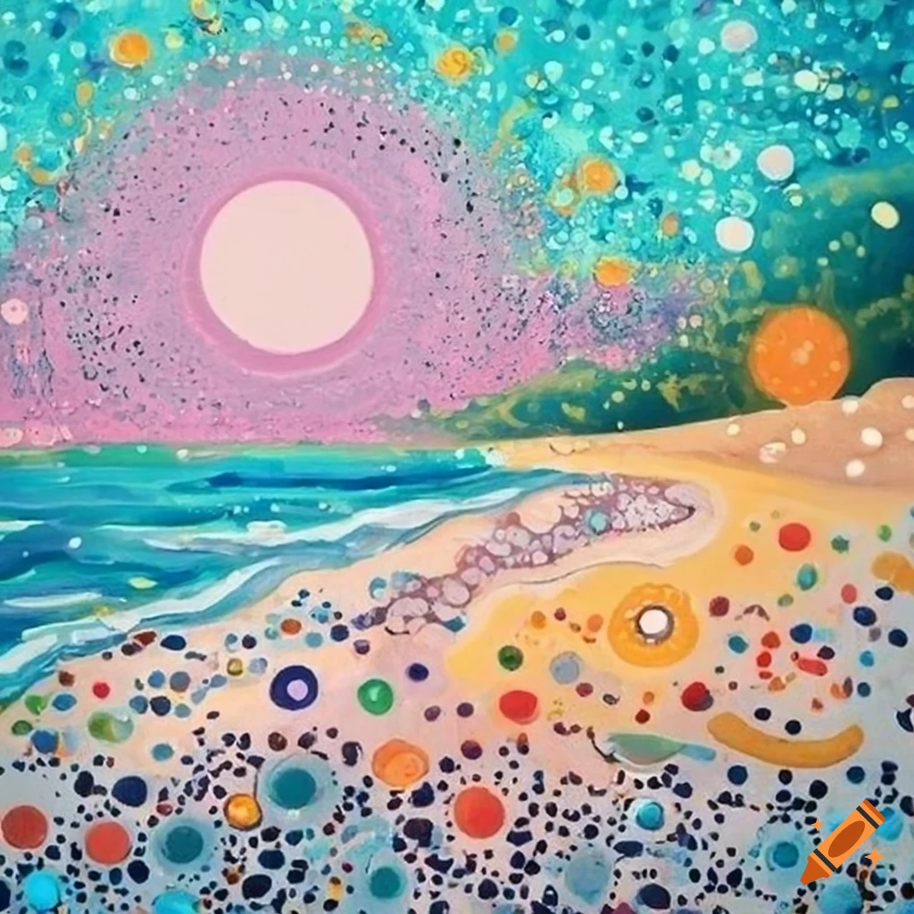 Dot painting of a beach scene on Craiyon