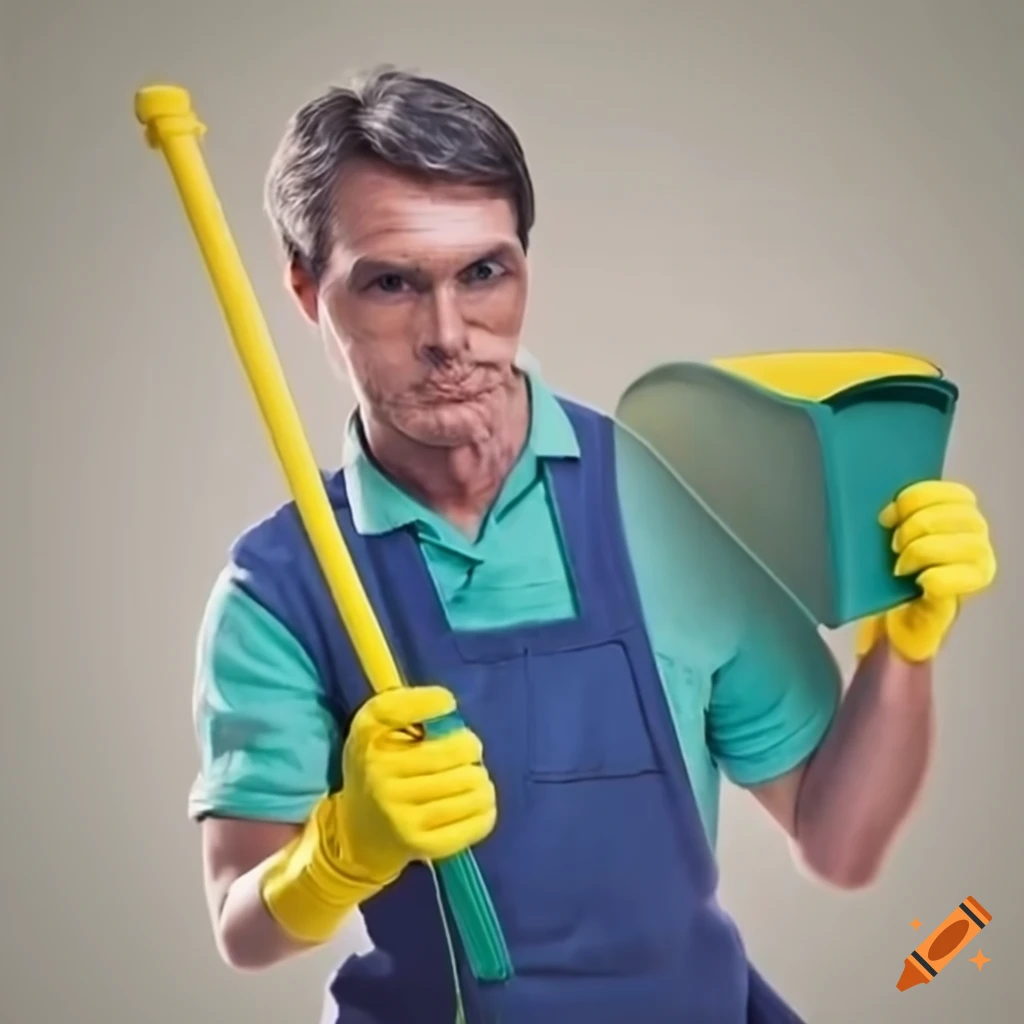 Portrait of a janitor with a dustpan on craiyon