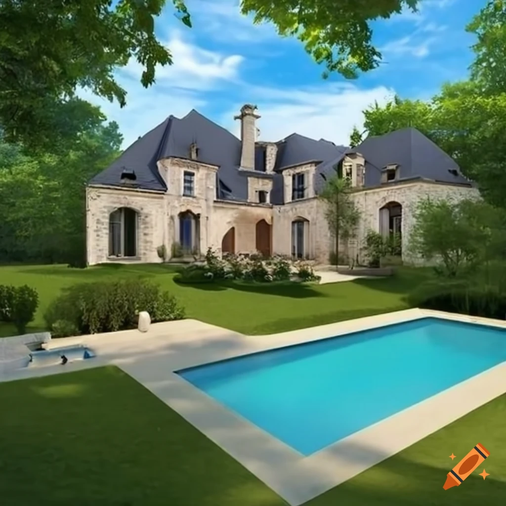 Luxurious french house with pool and forest backdrop on Craiyon