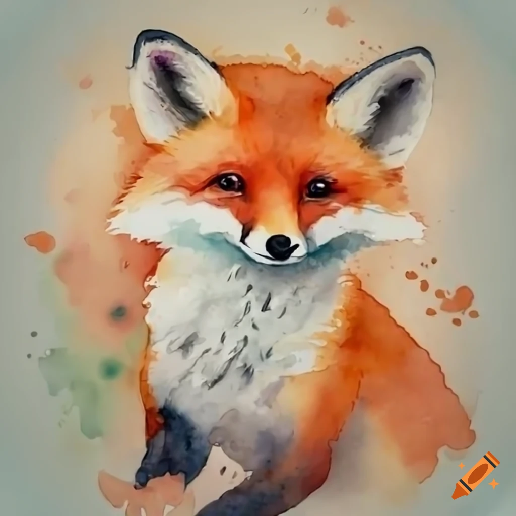 watercolor art of a cute fox with its mother