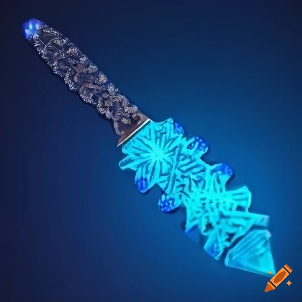 blue glowing knife with snowflake pattern