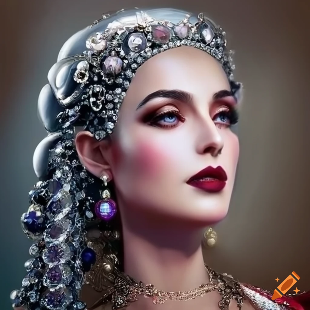 Portrait of a beautiful woman with sharp features and silver white hair