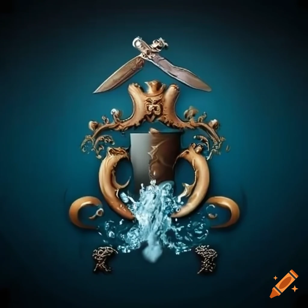 coat of arms with crossed swords and spilling mug