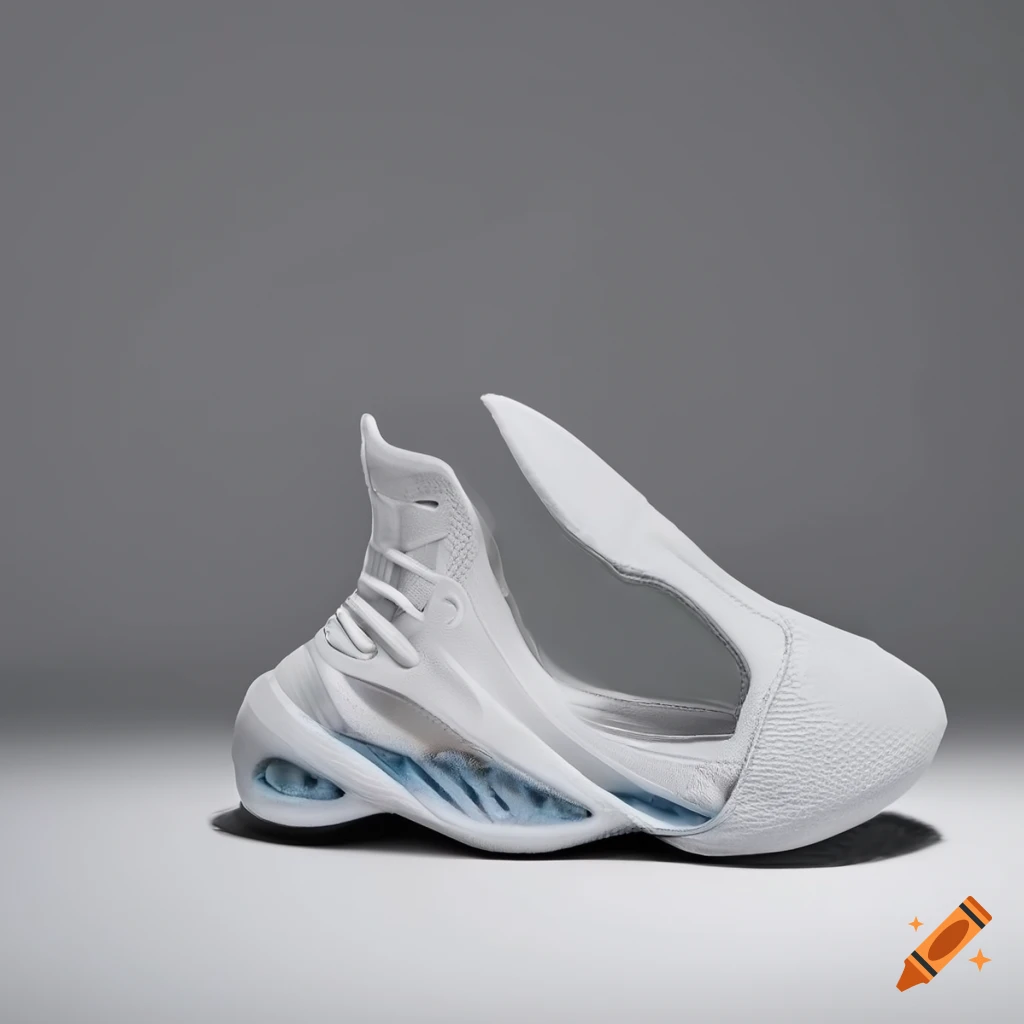 Side view of white futuristic footwear concept on Craiyon