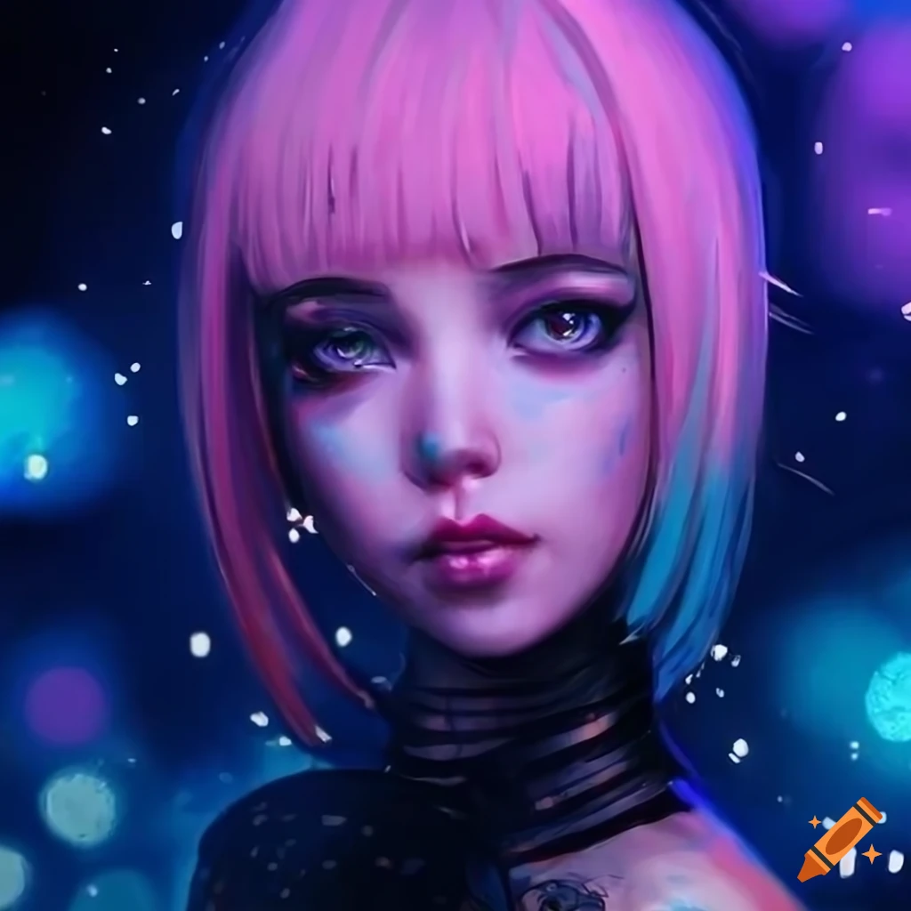 Realistic Artwork Of A Futuristic Cyberpunk Girl With Pastel Hair On Craiyon 6667