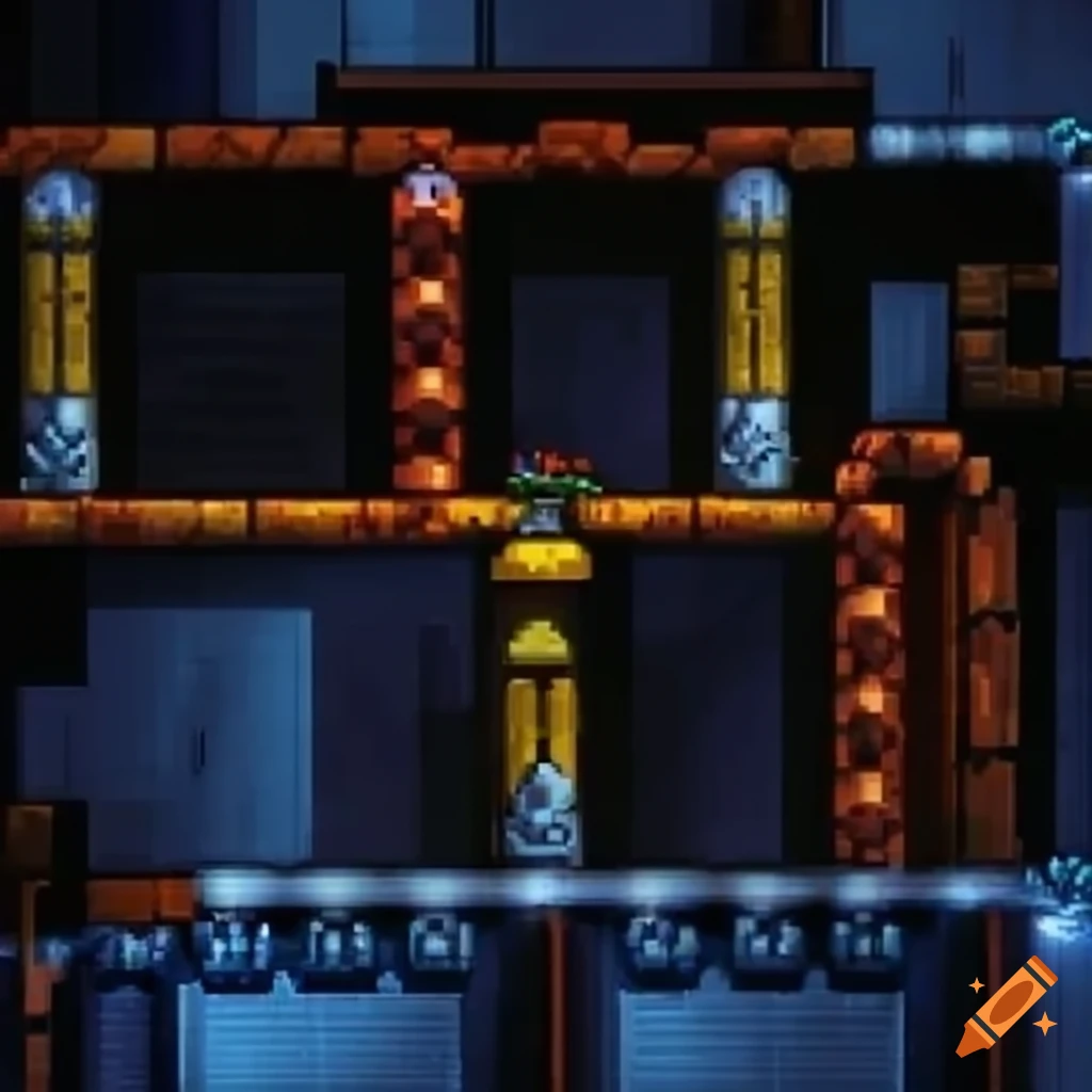brightly lit 2D tiles in Super Metroid game