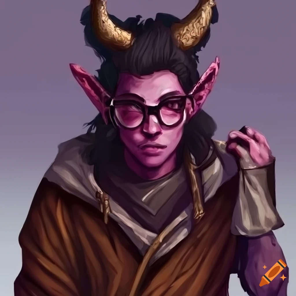 illustration of a young male tiefling with glasses and robes