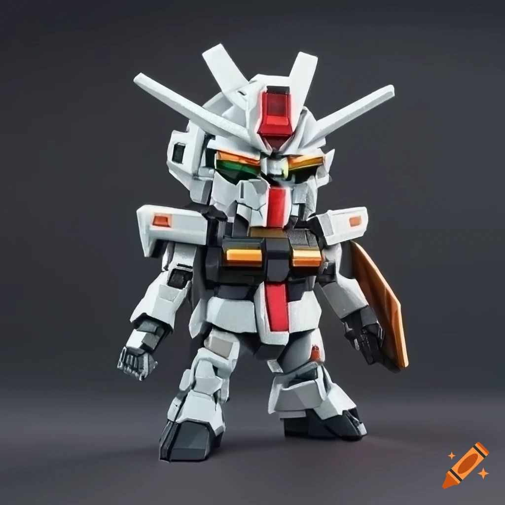 chibi gundam robot in black and orange colors