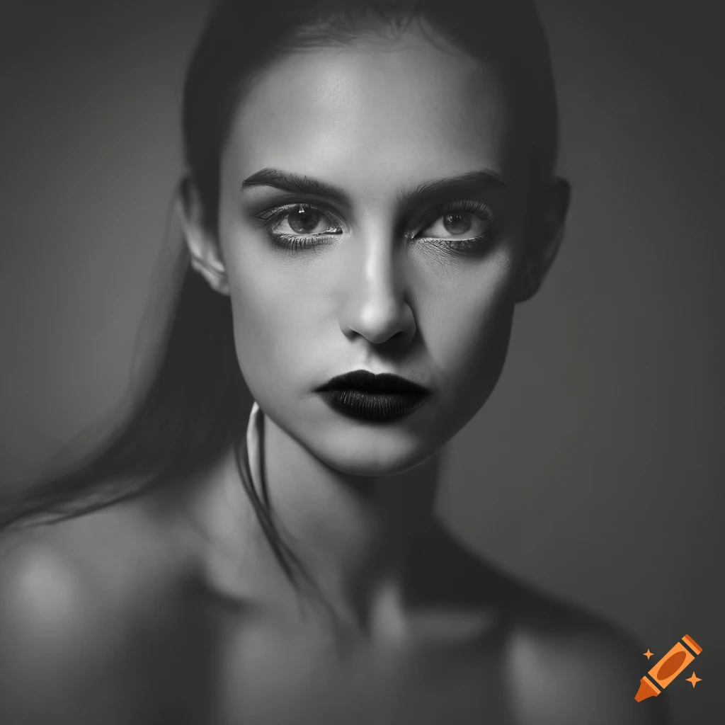 black and white portrait of a woman with dark lipstick