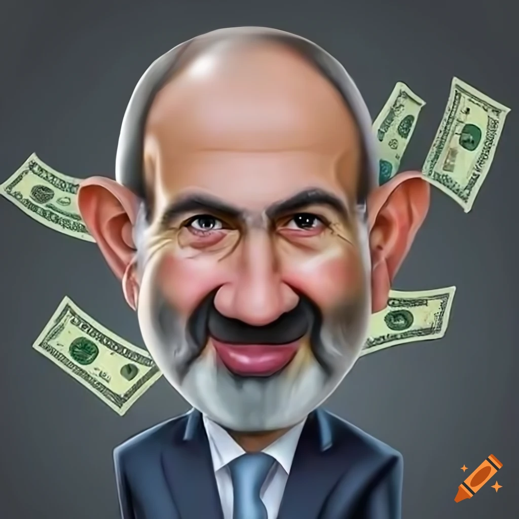 caricature-of-a-french-president-in-a-pool-with-falling-cash-background