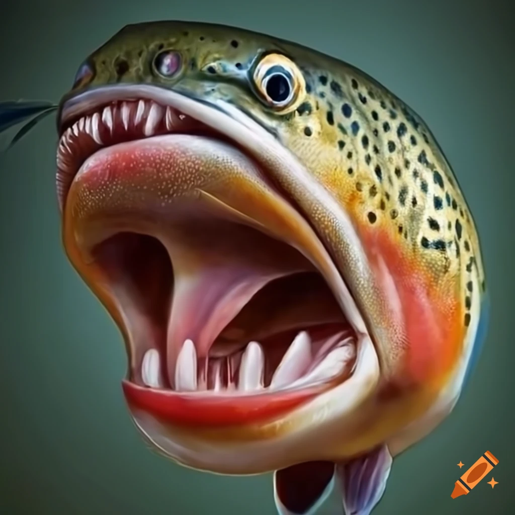 Realistic trout fish sticking out its tongue on Craiyon