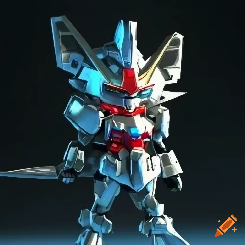 metallic chibi Gundam robot with fox-themed armor