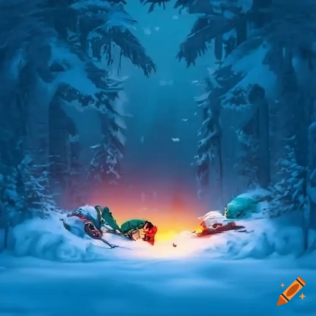 group of Scouts sleeping in a winter Biwak