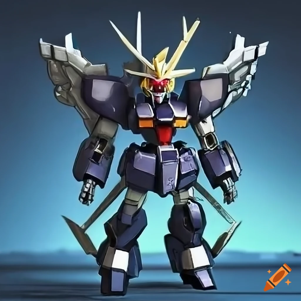 Metallic gundam robot with wings on Craiyon