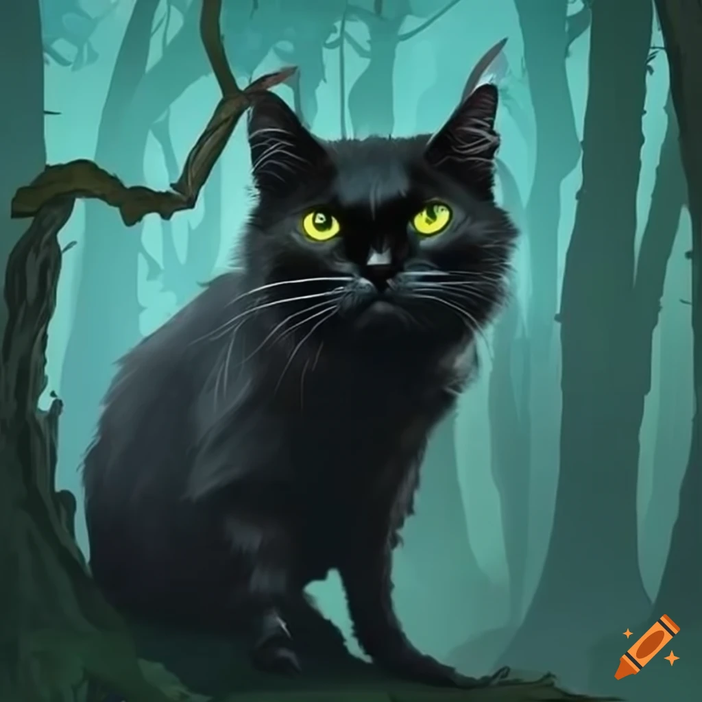 Illustration of a friendly sorcerer with his black cat on Craiyon