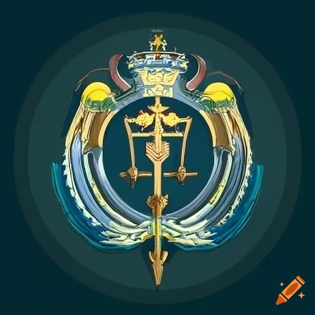 Military engineering institute emblem with trident symbol