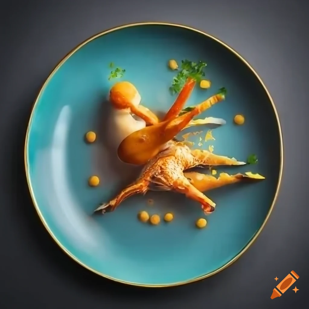 gourmet dish with chicken feet and gold flakes