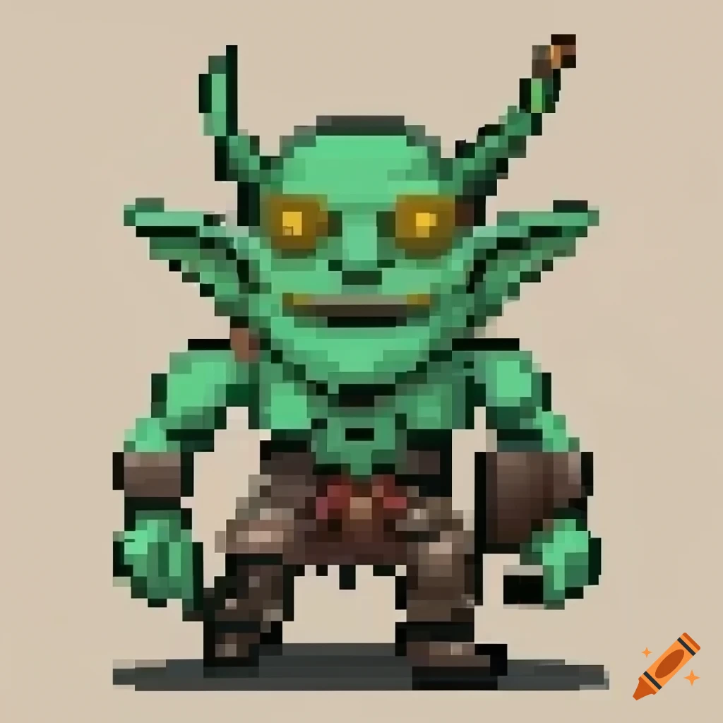 Pixel art of a goblin character on Craiyon