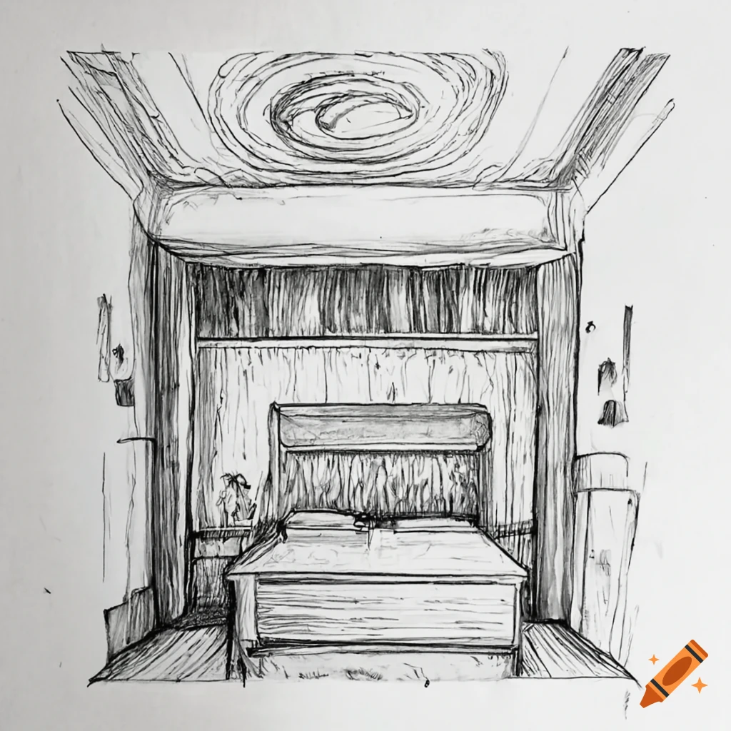 2 point perspective drawing of a space ship interior on Craiyon