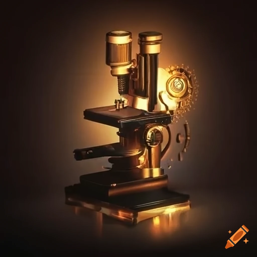steampunk microscope made of golden gearwheels