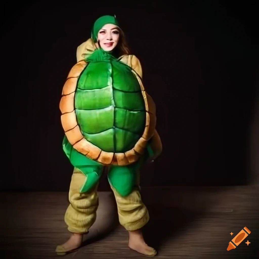 girl wearing turtle costume with shell