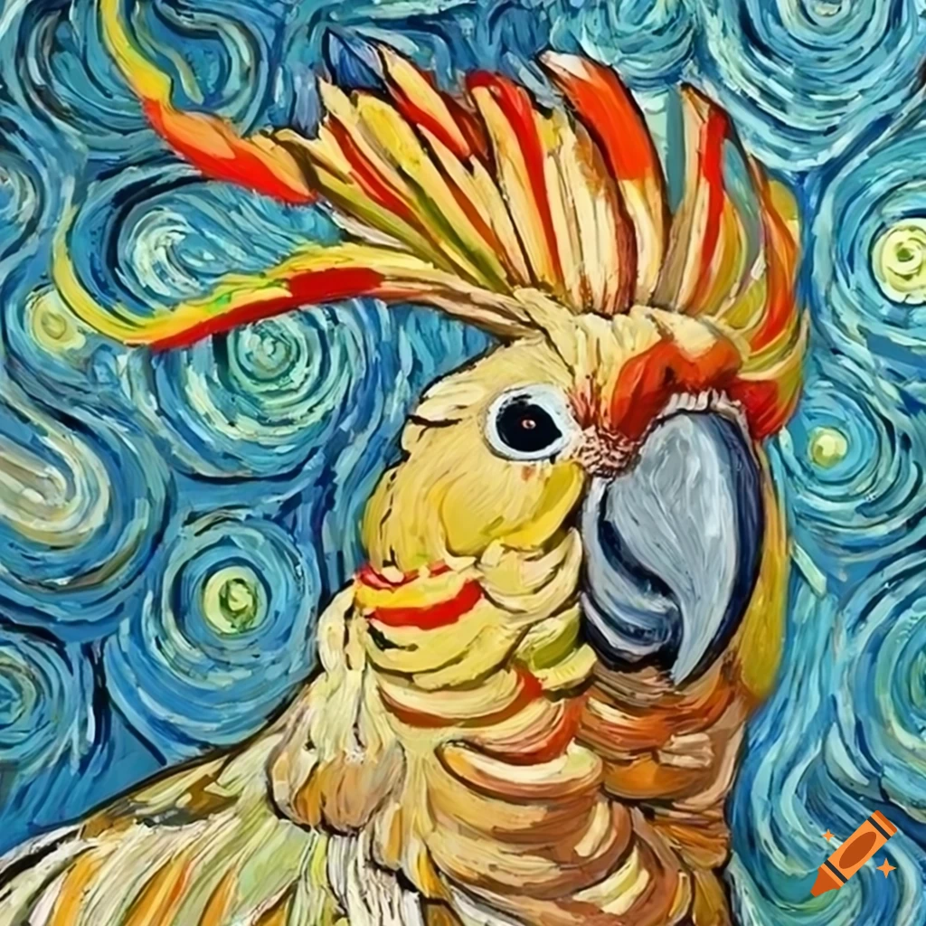 cockatoo painting in Van Gogh style