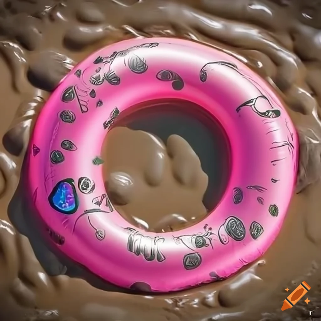 Muddy Inflatable Inflatable ring floating in muddy forest puddle