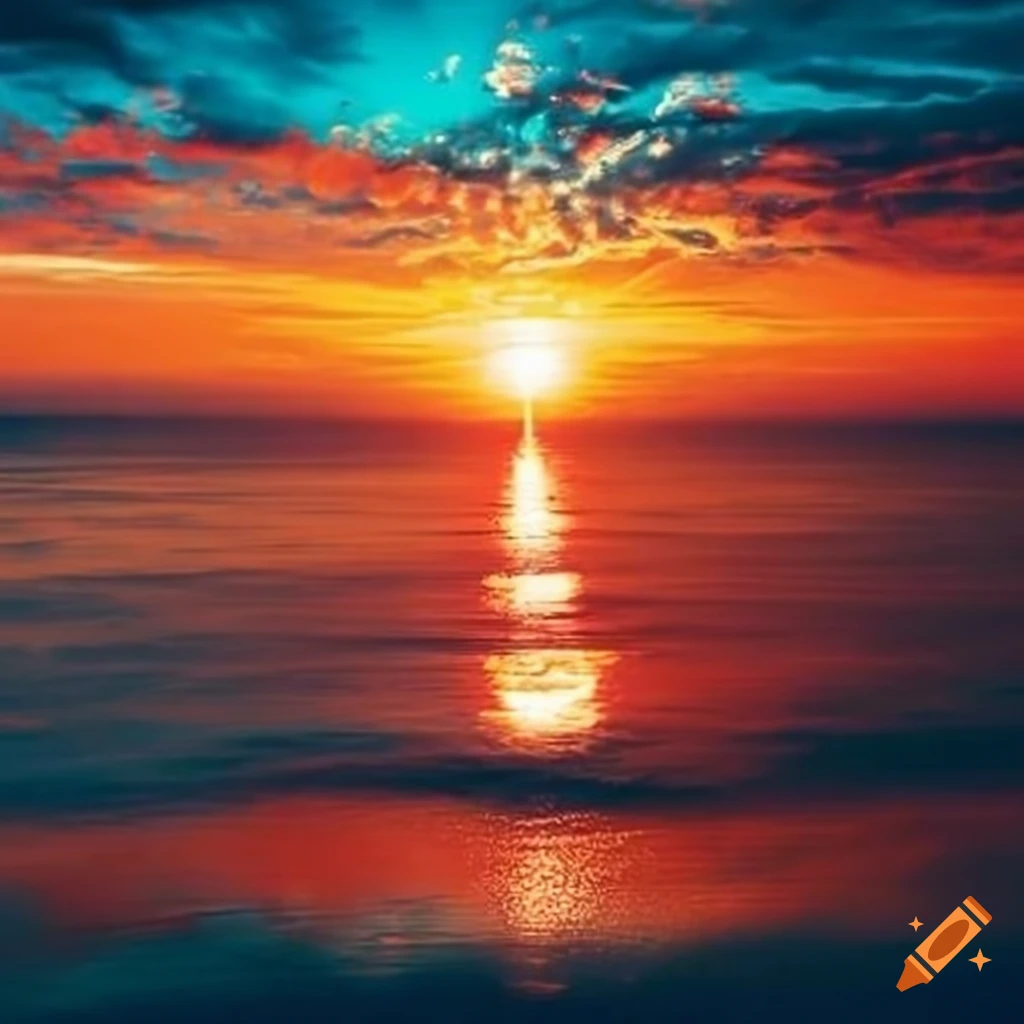 vibrant red-orange sunset over the ocean