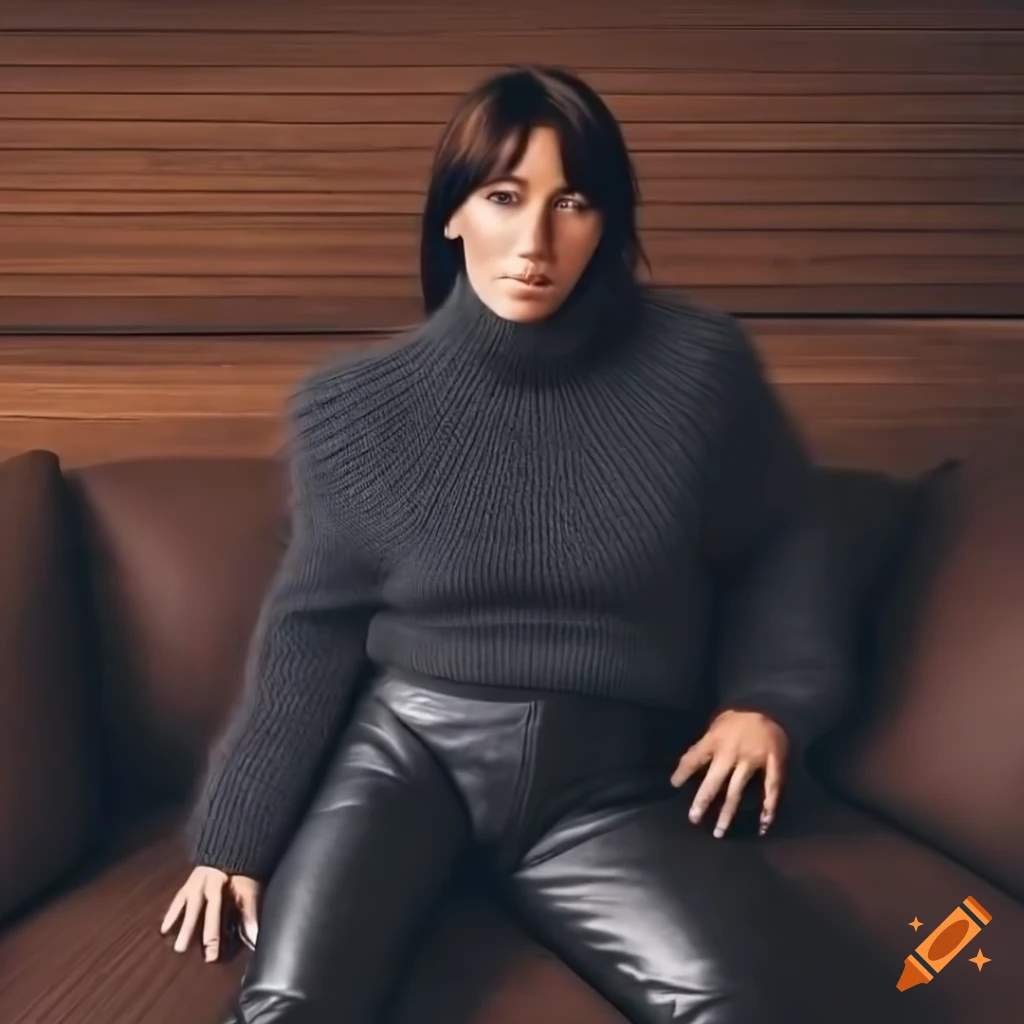 Photorealistic Image Of A Woman Sitting On A Leather Sofa On Craiyon