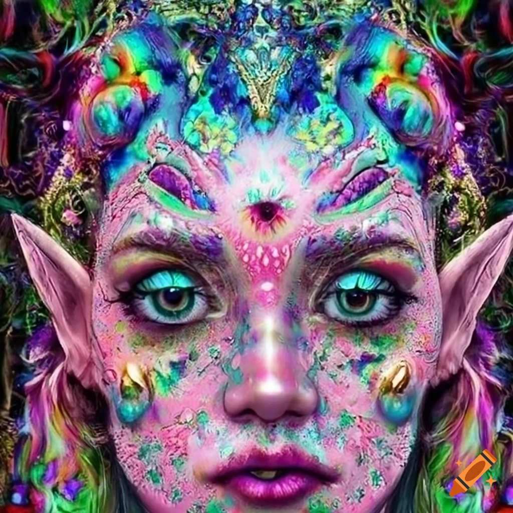 Psychedelic elf with big eyes on Craiyon