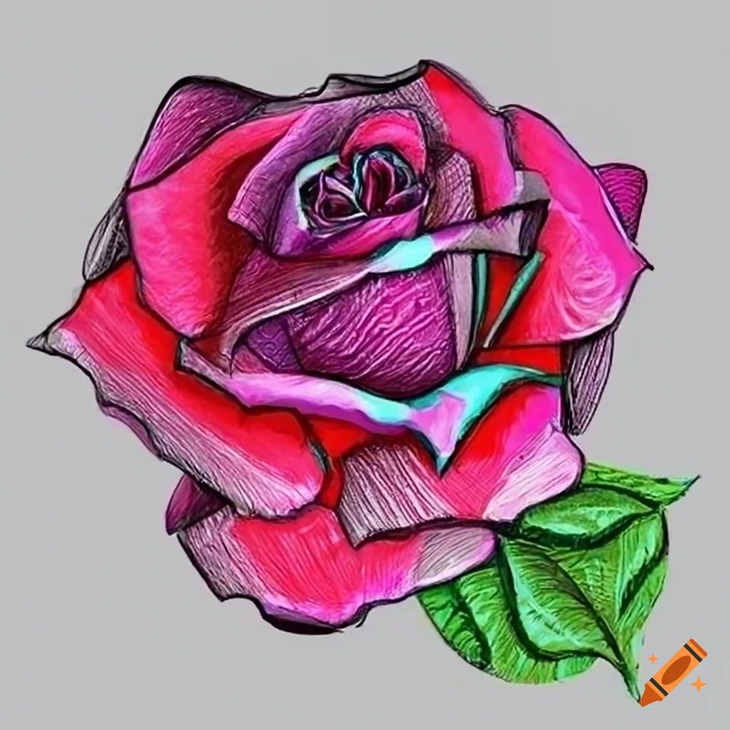 Color pencil drawing flowered red rose Royalty Free Vector