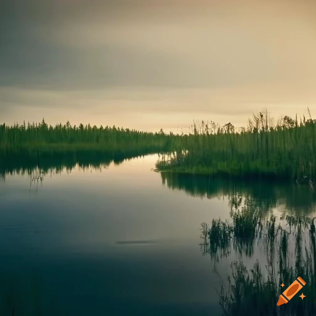 view of a lake surrounded by bog