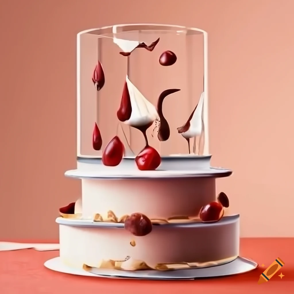 fantastical and surreal pastries and cakes on a table with intricate wine glass designs