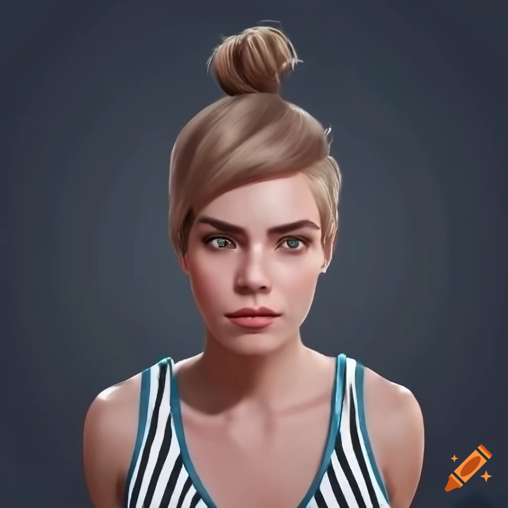 portrait of a young woman with short brown hair and turquoise eyes