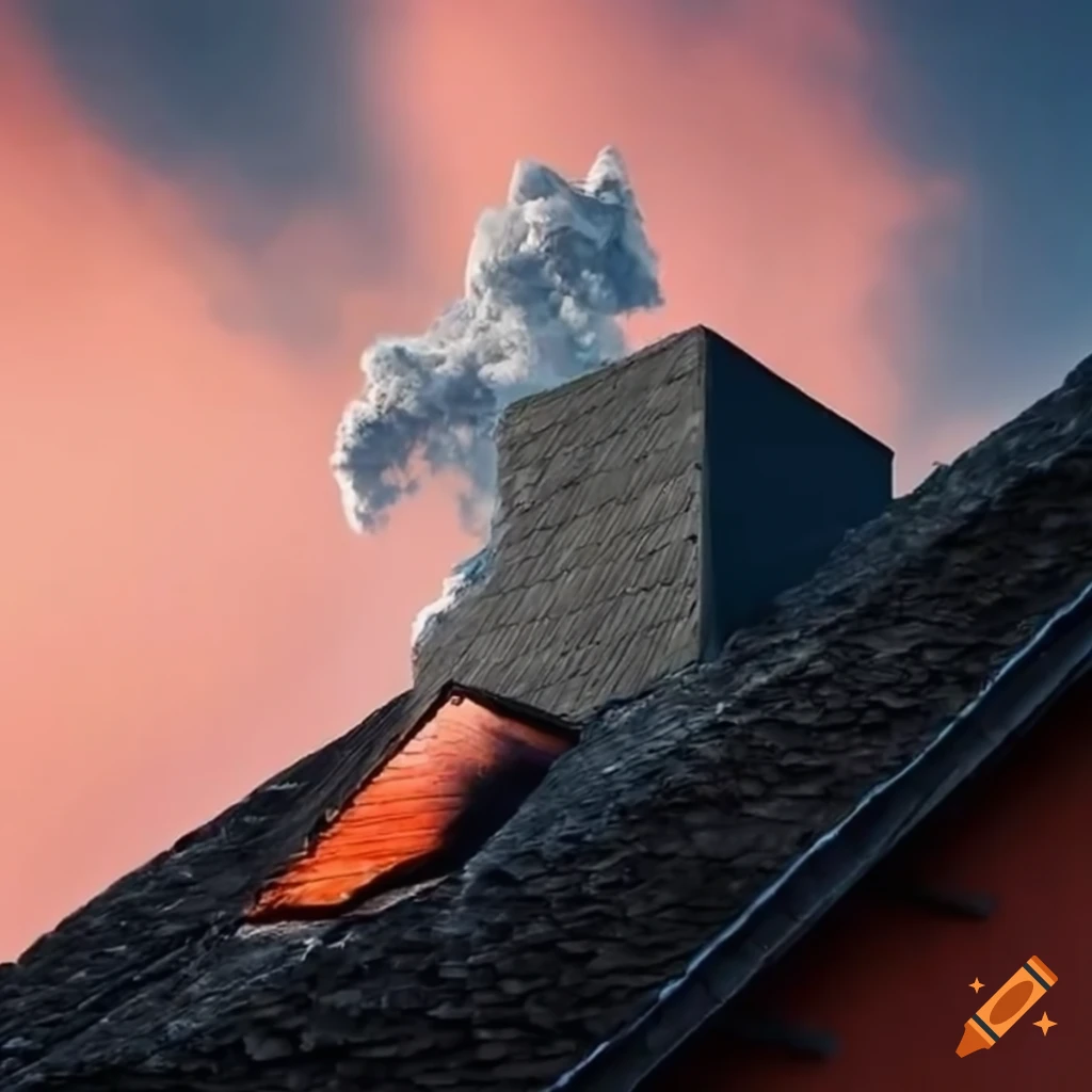 A house with a steep roof and volcanic ash on the chimney on Craiyon A house with a steep roof and volcanic ash on the chimney on Craiyon