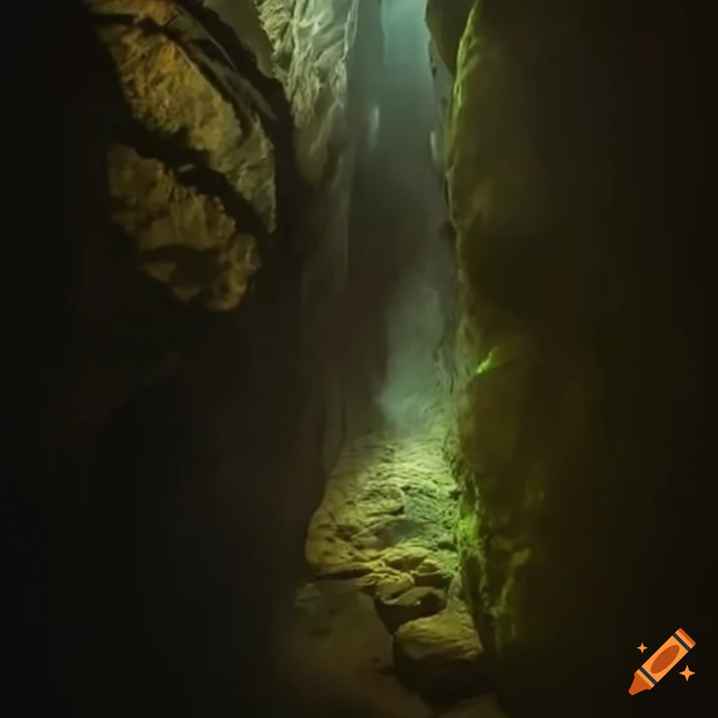 Enchanting underground cave with cascading rain