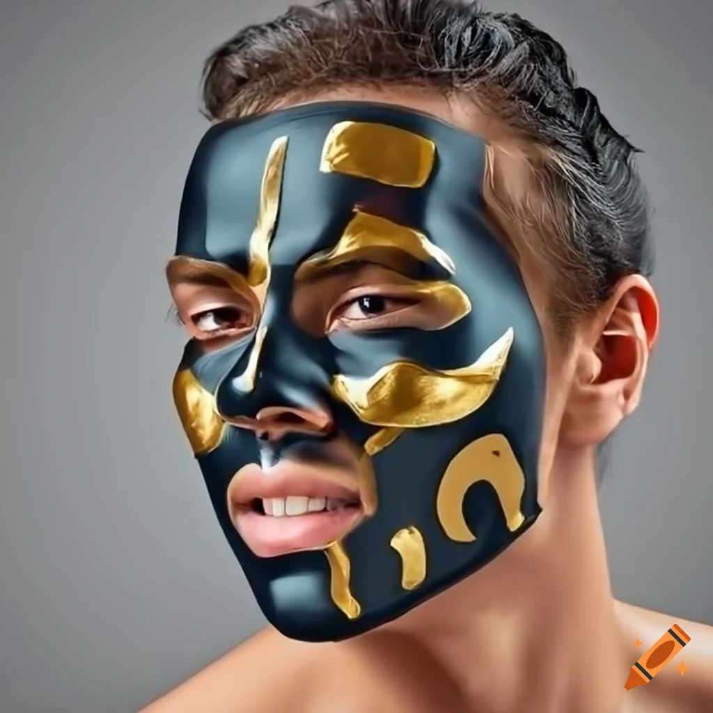 man using a black and gold skincare mask
