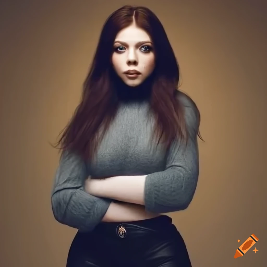 Photorealistic Image Of A Woman In Stylish Outfit Sitting On A Leather