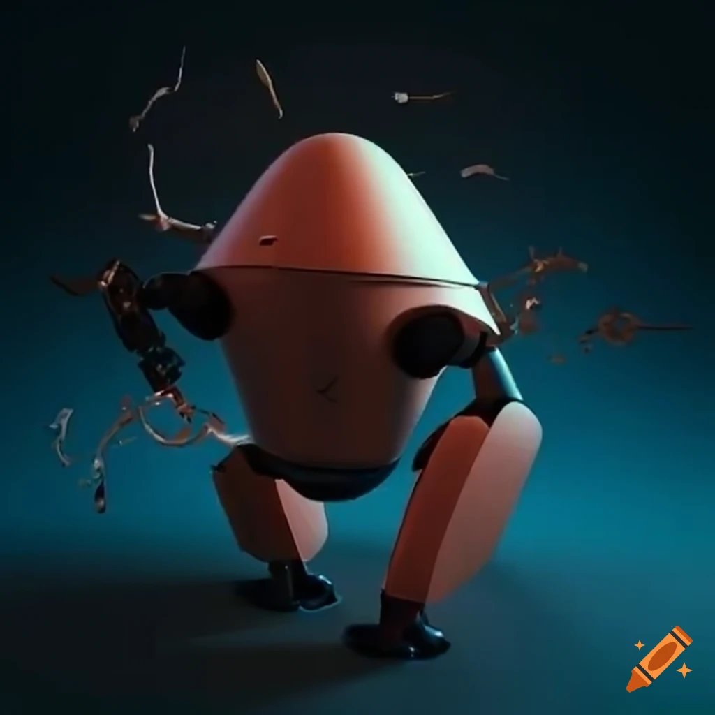 artistic depiction of a broken blender transformed into a robot
