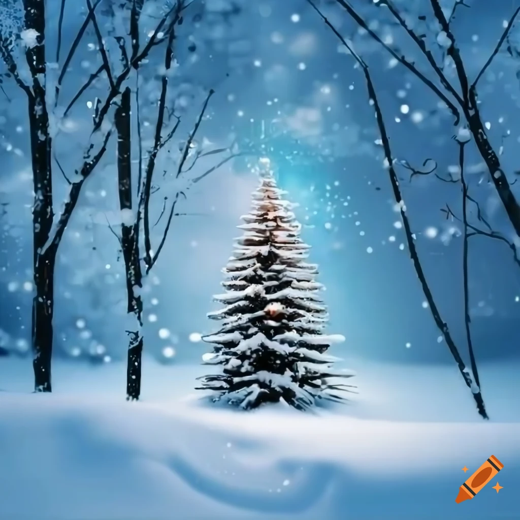 winter landscape with a Christmas tree and snowdrift