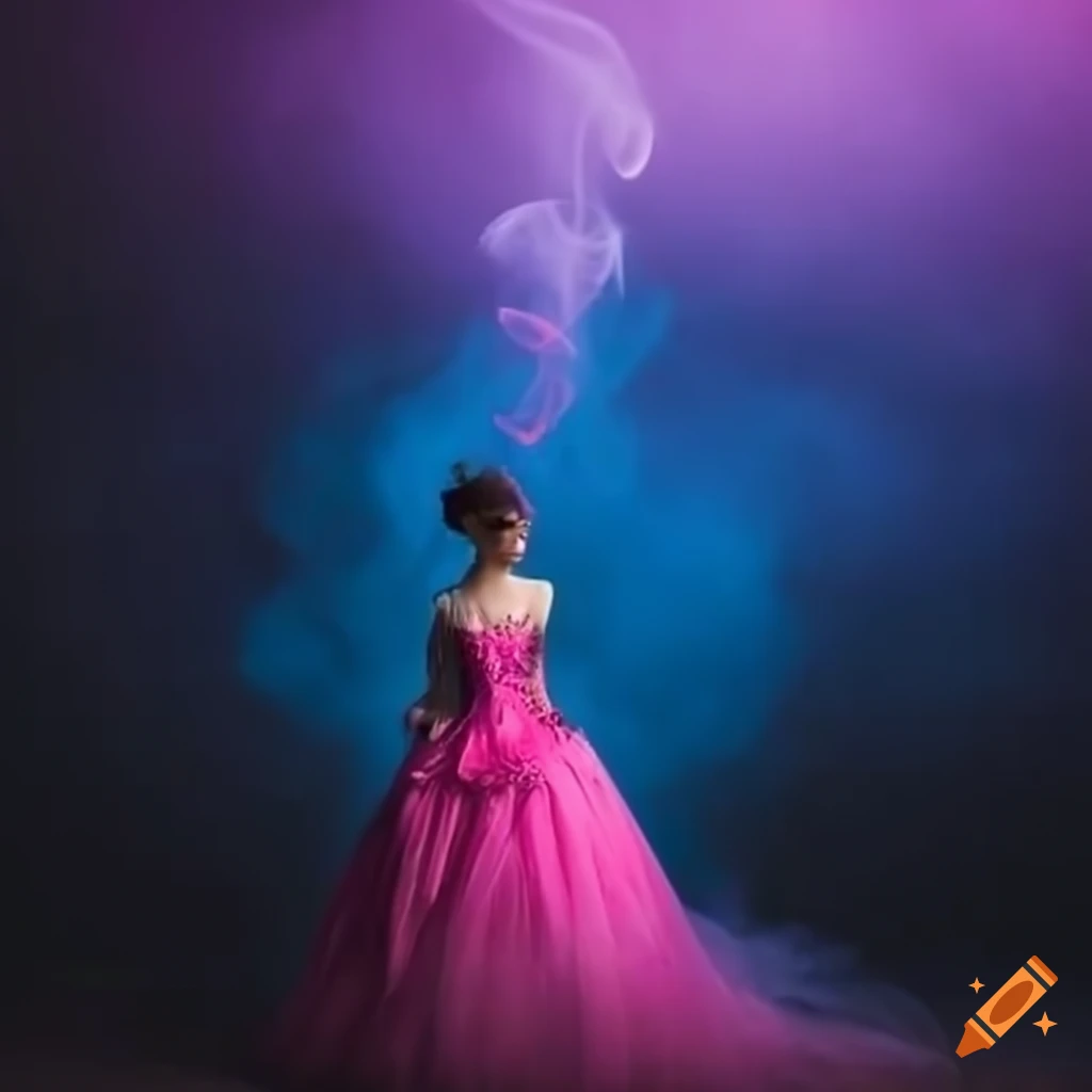 fairytale princess surrounded by pink smoke