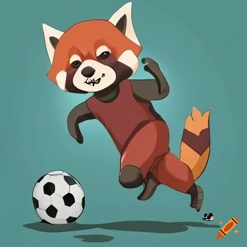 Red panda playing soccer