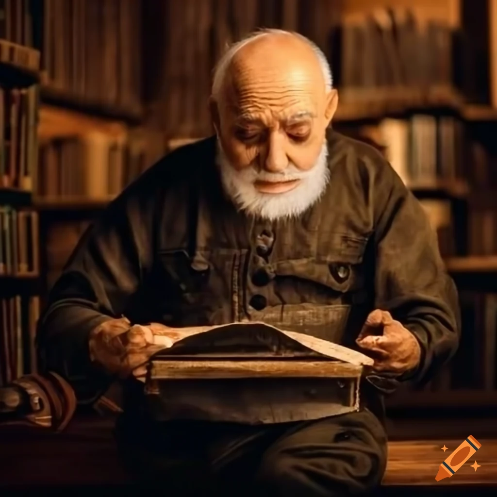 Old Man Guiding Officers In A Library On Craiyon
