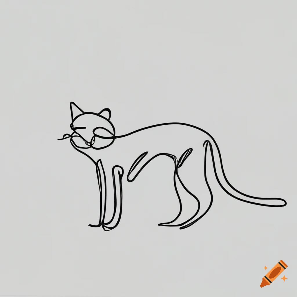 dynamic line drawing of a cat chasing a bird