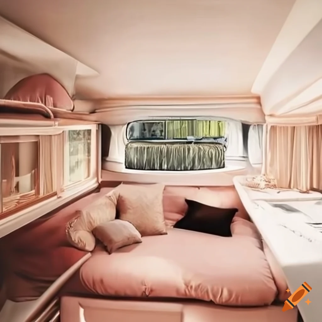 Interior of a luxurious caravan with comfortable furniture on Craiyon